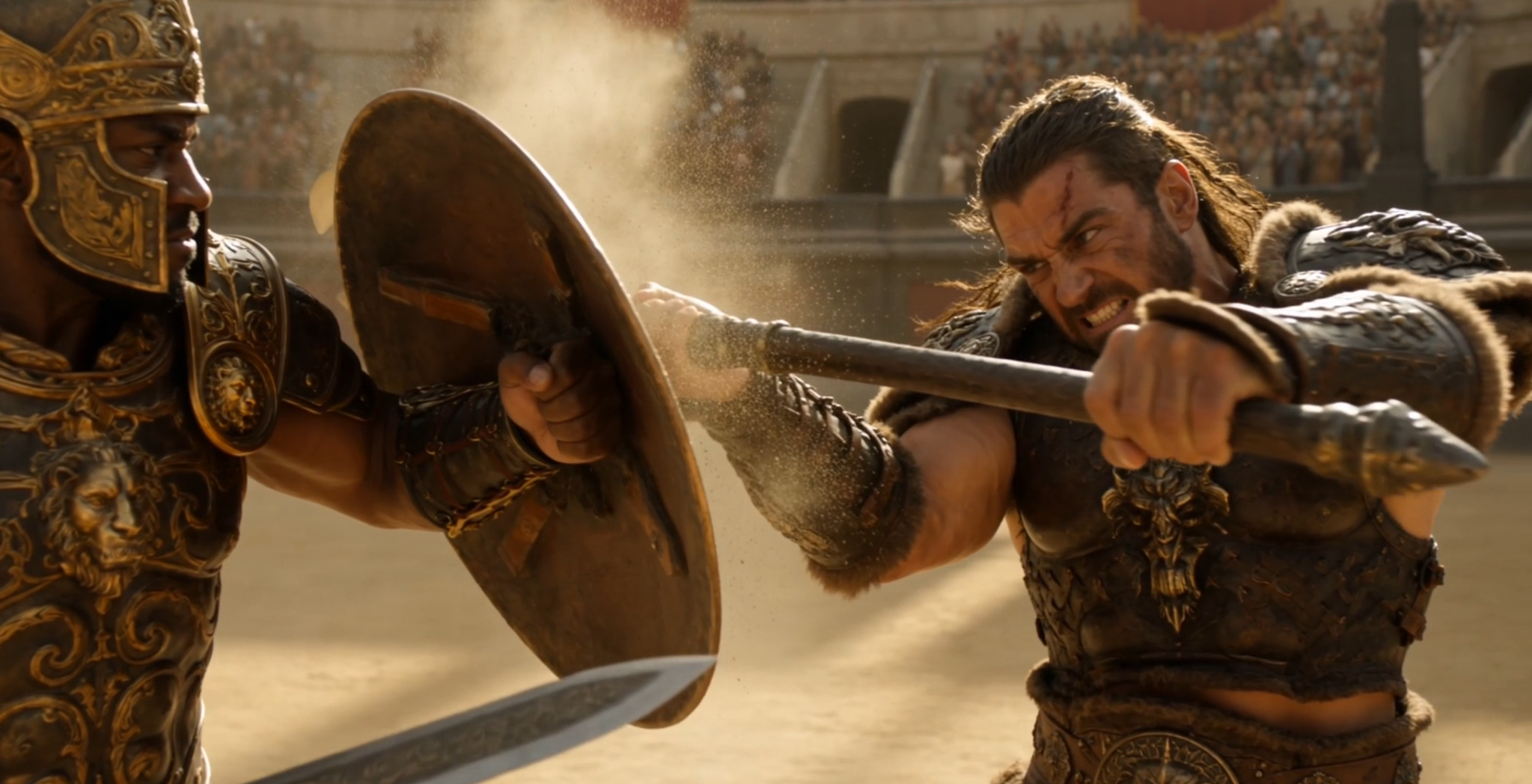 Vorschaubild zum Gladiatorz-Werbevideo mit zwei kämpfenden Gladiatoren in der Arena